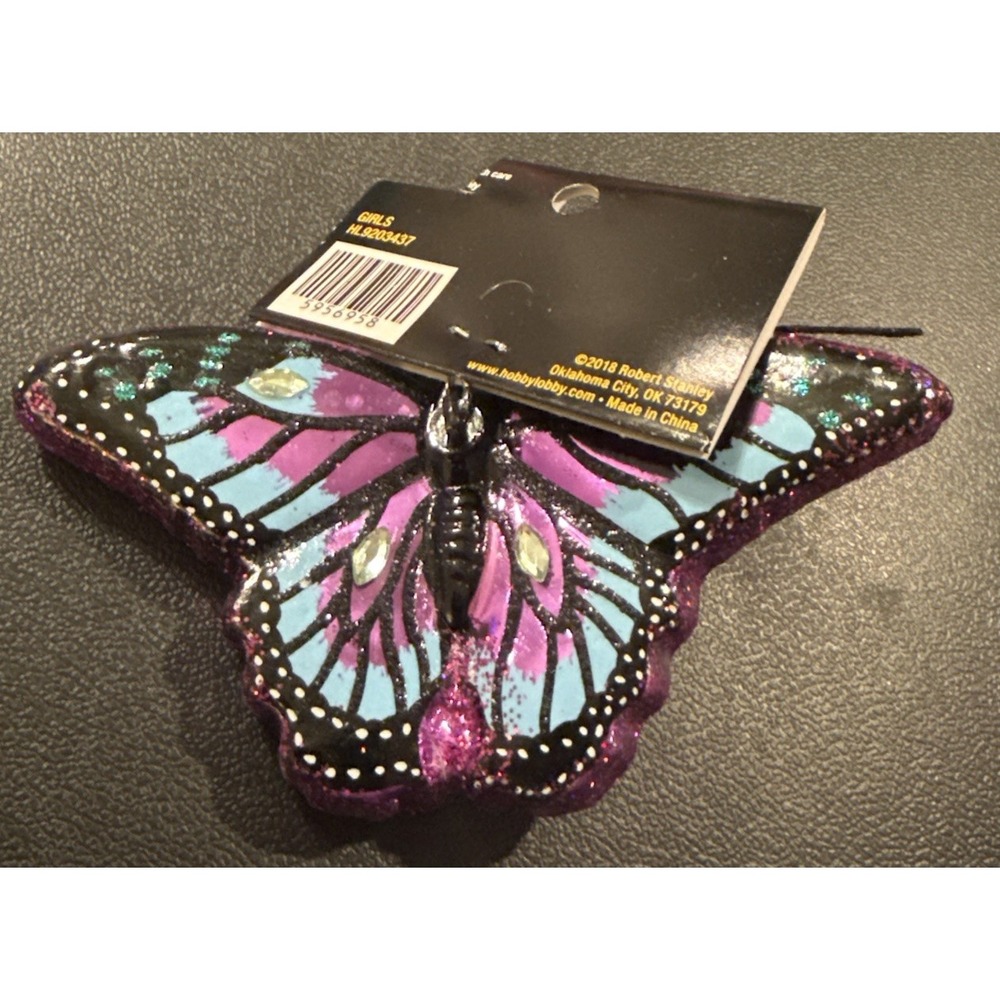 Robert Stanley‎ Glass Purple Butterfly Christmas Holiday Tree Ornament NEW